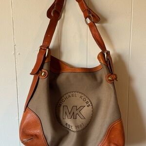 Michael Kors Brown and Tan Logo Shoulder Bag